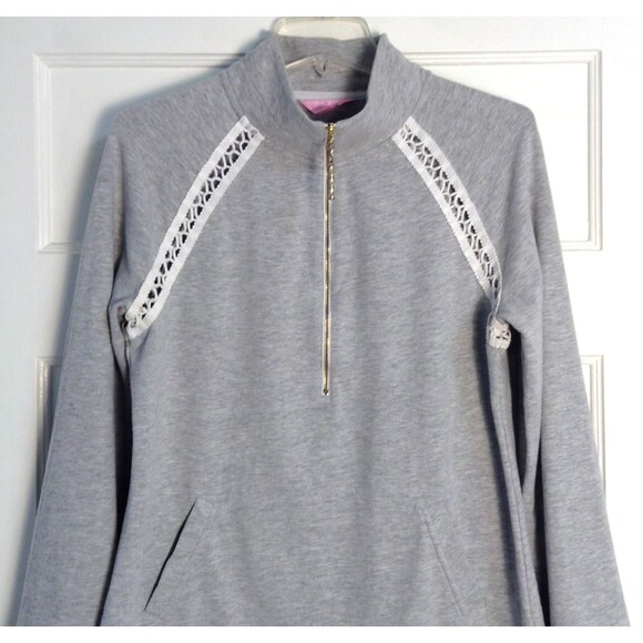 Lilly Pulitzer Skipper Popover Sweater Wn M Gray 1/4 Zip Pullover Stretch Preppy - Picture 2 of 9